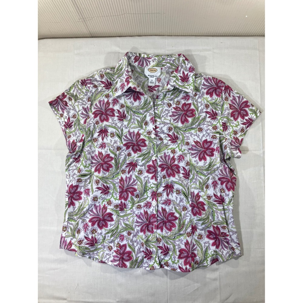 Talbots Womens‎ Floral Wrinkle Resistant Stretch Short Sleeve Shirt Size 14